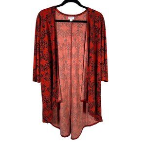 LuLaRoe LINDSAY Rust Orange Navy Cardigan Shrug Open Kimono 3/4 Sleeves Medium M